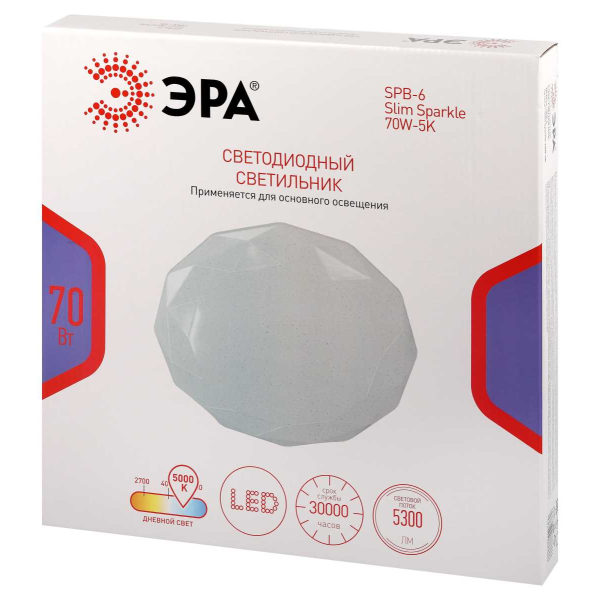 Светильник потолочный светодиодный ЭРА Классик без ДУ SPB-6 WH 70W-5K Slim Sparkle Б0069791