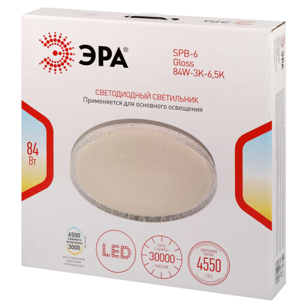 Светильник потолочный светодиодный ЭРА Классик без ДУ SPB-6 Gloss 84W-3K-6,5K 3000-6500К белый Б0070196