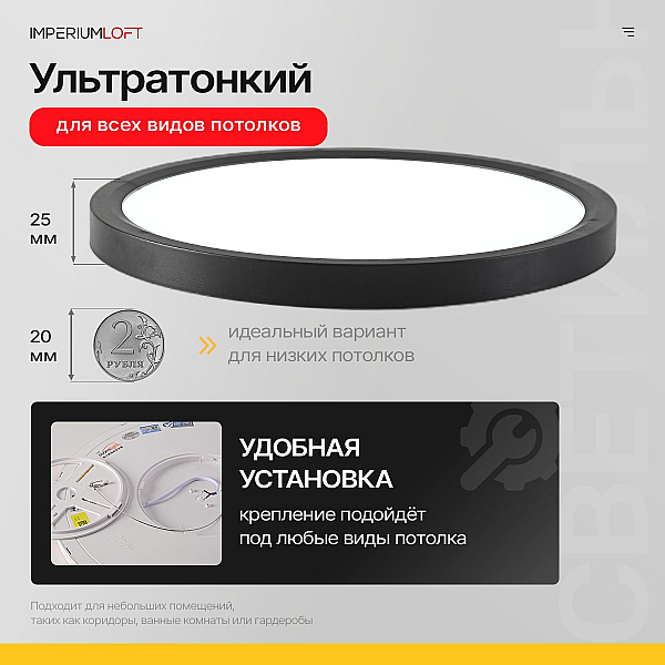 Потолочный светильник Imperium Loft Slim D30 Чёрный 178447-26