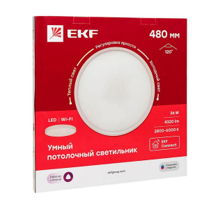 Умный потолочный светильник 480 мм 36W EKF Connect sclwf-480-cct