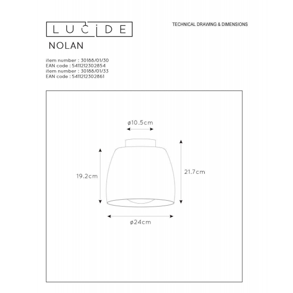 Потолочный светильник Lucide Nolan 30188/01/30 Потолочный светильник Lucide Nolan 30188/01/30