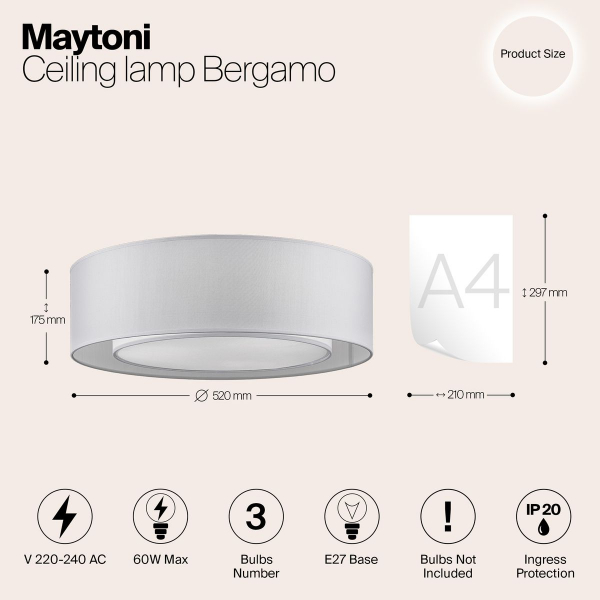 Потолочный светильник Maytoni Bergamo MOD617CL-04GR Потолочный светильник Maytoni Bergamo MOD617CL-04GR