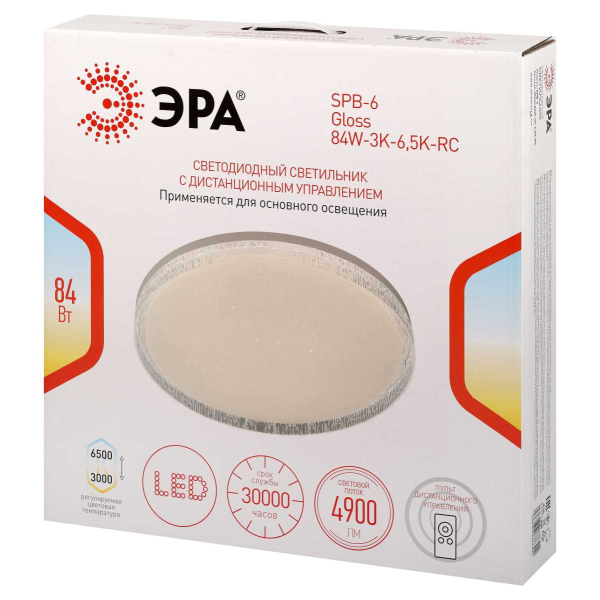 Светильник потолочный светодиодный ЭРА SPB-6 Gloss 84W-3K-6,5K-RC с ДУ Б0070186