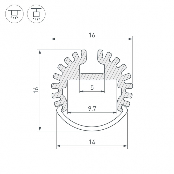 Встраиваемый профиль ARH-ROUND-D16-2000 ANOD 039217 Встраиваемый профиль ARH-ROUND-D16-2000 ANOD 039217