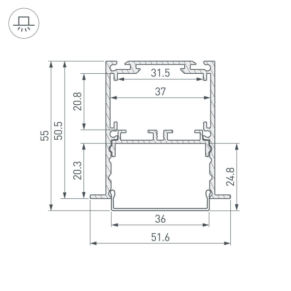 Профиль встраиваемый Arlight SL-Linia52-3L-F-2000 Anod 044682 Профиль встраиваемый Arlight SL-Linia52-3L-F-2000 Anod 044682