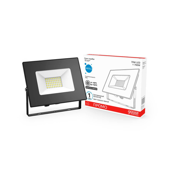 Прожектор светодиодный Gauss Elementary 70W 6500К 613100370P Прожектор светодиодный Gauss Elementary 70W 6500К 613100370P