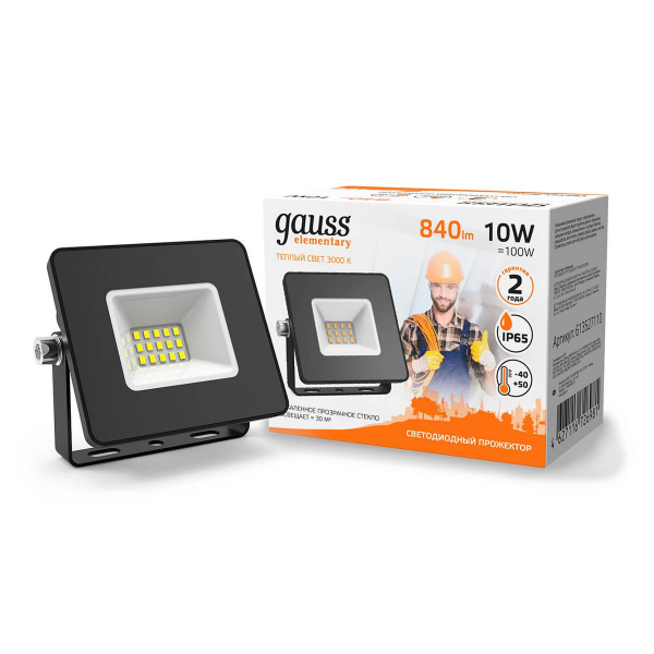 Прожектор светодиодный Gauss Elementary 10W 3000К 613527110 Прожектор светодиодный Gauss Elementary 10W 3000К 613527110