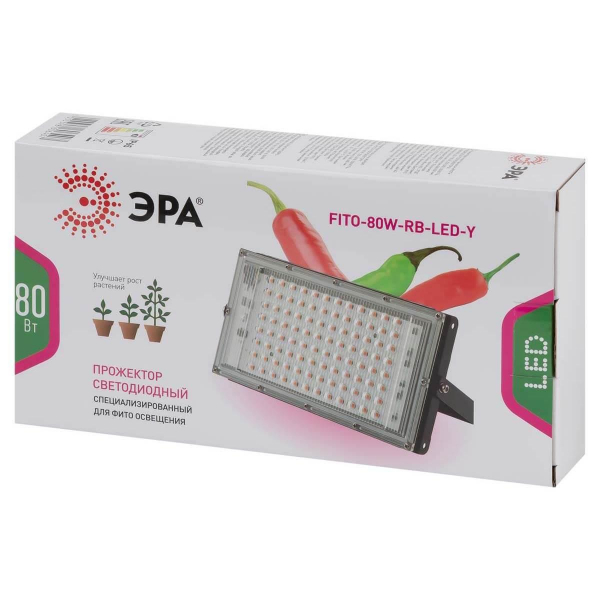 Прожектор светодиодный для растений ЭРА 50W 1310K Fito-80W-RB-Led-Y Б0053082 Прожектор светодиодный для растений ЭРА 50W 1310K Fito-80W-RB-Led-Y Б0053082