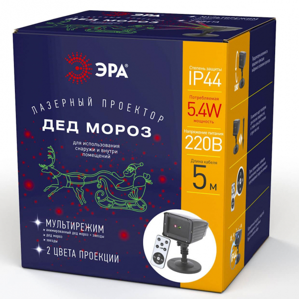Проектор ЭРА дед мороз 220V IP44 5,4W разноцветный ENIOP-02 Б0041643 Проектор ЭРА дед мороз 220V IP44 5,4W разноцветный ENIOP-02 Б0041643