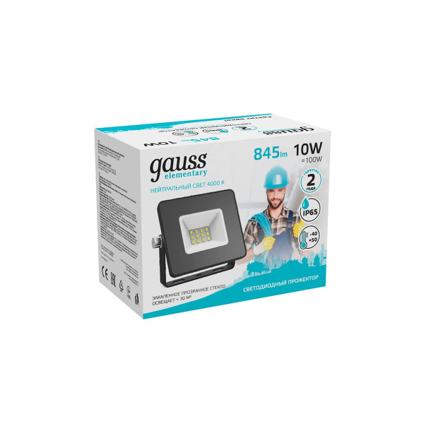 Прожектор светодиодный Gauss Elementary 10W 4000К 613100210 Прожектор светодиодный Gauss Elementary 10W 4000К 613100210