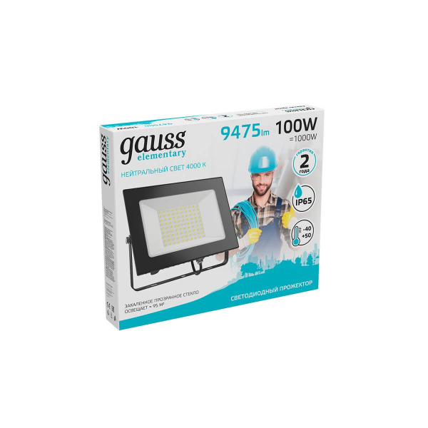 Прожектор светодиодный Gauss Elementary 100W 4000К 613100110 Прожектор светодиодный Gauss Elementary 100W 4000К 613100110