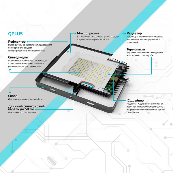 Прожектор светодиодный Gauss Qplus 100W 6500К 613511100 Прожектор светодиодный Gauss Qplus 100W 6500К 613511100