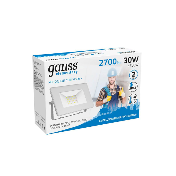 Прожектор светодиодный Gauss Slim 30W 6500К 613120330 Прожектор светодиодный Gauss Slim 30W 6500К 613120330