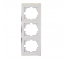 Рамка 3-ая вертикальная Lezard Rain белая с бок. вст. золото 703-0226-153