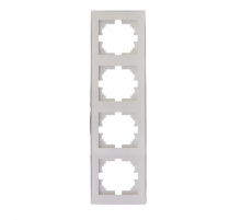 Рамка 4-ая вертикальная Lezard Rain белая с бок. вст. хром 703-0225-154