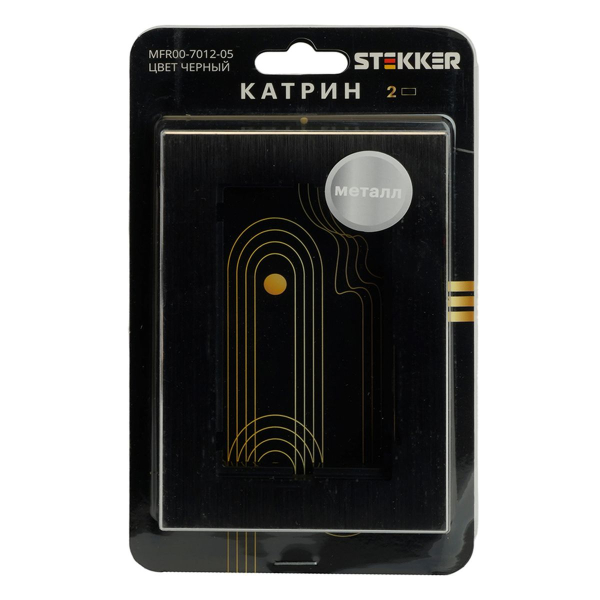 Рамка  2-местная (без перемычки), металл, STEKKER, MFR00-7012-05, серия Катрин, черный 50032
