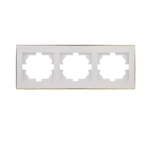 Рамка 3-ая горизонтальная Lezard Rain белая с бок. вст. золото 703-0226-148