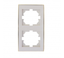 Рамка 2-ая вертикальная Lezard Rain белая с бок. вст. золото 703-0226-152