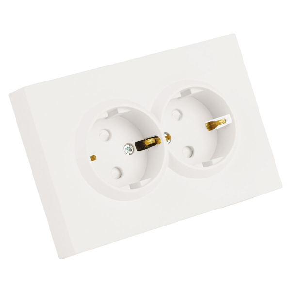 Розетка двойная 2P+PE Stekker Эмили со шторками белый фарфор RST16-5114-01 49882