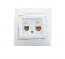 Розетка 2-ая компьютерная Lezard Mira белая с бел. вст. 701-0202-141