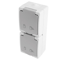 Вертикальная розетка 2-местная с крышкой с/з STEKKER PST16-12-54, пластик АВS, 250В, 16А, IP54, серый/графит 49724