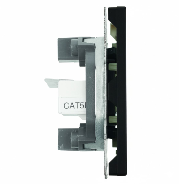 Розетка компьютерная 2-местная RJ-45 (механизм), STEKKER, серия Эмили, RST00-5111-05, черный уголь, soft touch 49848