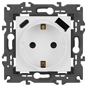 Розетка ЭРА Elegance 14-4108-01М 2P+E 16A-250В со шторками с USB type-A+C 5В-3А белый матовый Б0067710