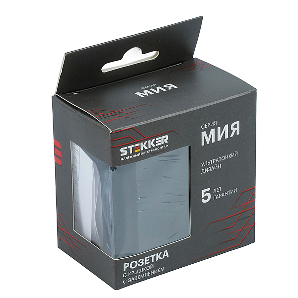 Розетка 1-местная с крышкой с защ. штор Stekker с/з 250В 16А Мия RST16-3112-05 черный бархат 50455