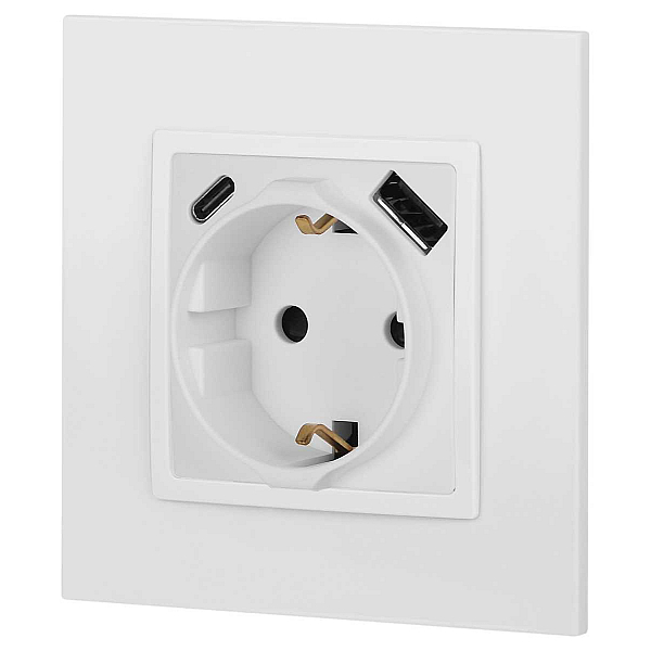 Розетка ЭРА Elegance 14-4108-01М 2P+E 16A-250В со шторками с USB type-A+C 5В-3А белый матовый Б0067710