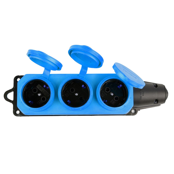 Розетка переносная тройная 2P+PE Stekker Одри с крышкой синий RST16-23-44-4 49403