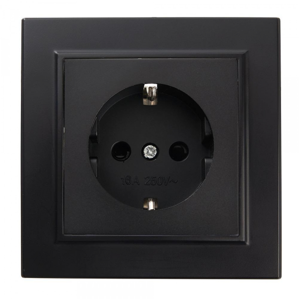 Розетка 2P+PE Stekker Эрна со шторками черный PST16-9010-03 39479 Розетка 2P+PE Stekker Эрна со шторками черный PST16-9010-03 39479
