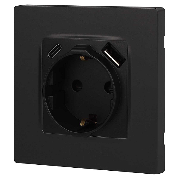 Розетка ЭРА Серия 12 12-4108-05 2P+E 16A-250В со шторками с USB type-A+C 5В-3А антрацит Б0067707