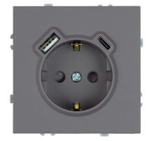 Розетка 1-местная з/ш с/з 16А + USB + Type C (механизм), Stekker, 250В, 20W Эмили, платиново-серый, soft-touch, RST16-5119-10 50219