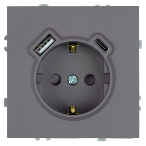 Розетка 1-местная з/ш с/з 16А + USB + Type C (механизм), Stekker, 250В, 20W Эмили, платиново-серый, soft-touch, RST16-5119-10 50219