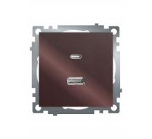 Розетка 2-местная USB + type C, STEKKER GLS10-7116-04, 250В, 3А, max 20W,серия Катрин, шоколад 50057