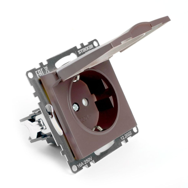 Розетка однаместная с защитной шторкой Stekker Катрин шоколад GLS16-7112-04 49029