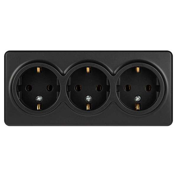 Розетка ЭРА Эксперт 11-2208-05 тройная с заземлением 3х2P+E Schuko IP20 16A-250В ОУ антрацит Б0063007