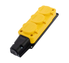 Розетка каучуковая 3 гнезда с крышкой (колодка) желтая, с/з, 16А, IP54, REXANT 111-126