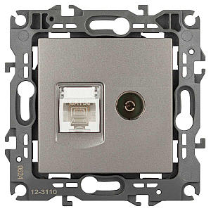 Розетка ЭРА Серия 12 12-3110-16 комбинированная RJ45+TV, титан Б0065646