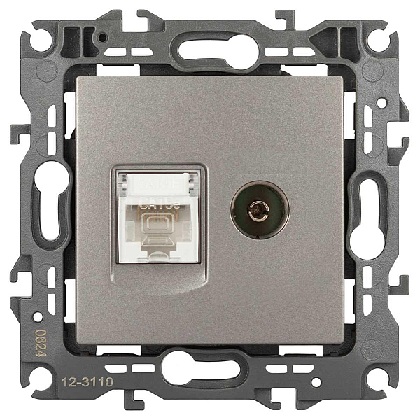 Розетка ЭРА Серия 12 12-3110-16 комбинированная RJ45+TV, титан Б0065646