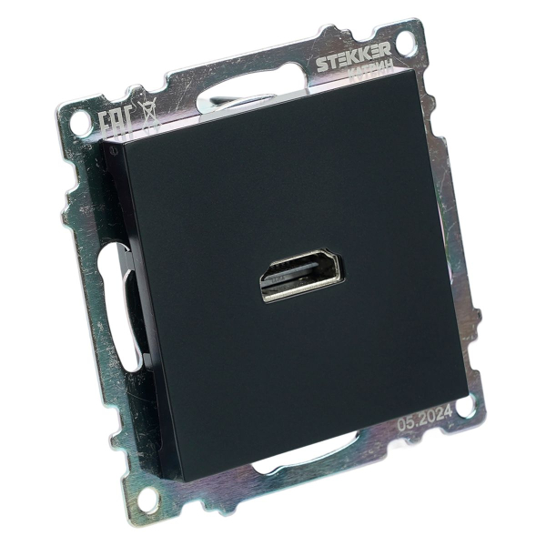 Розетка HDMI 2.1, Type A  (механизм), STEKKER GLS00-7118-05, серия Катрин, черный 50062