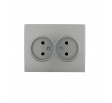 Розетка 2-ая без зазем. Lezard Karina серебро 707-4300-128