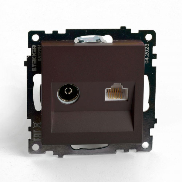 Розетка телевизионная TV + компьютерная RJ-45 Stekker Катрин шоколад GLS00-7106-04 49185 Розетка телевизионная TV + компьютерная RJ-45 Stekker Катрин шоколад GLS00-7106-04 49185