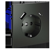 Розетка встраиваемая Voltum S70 с заземлением и защитными шторками, 16А, с USB, A+С, (титан) VLS040506