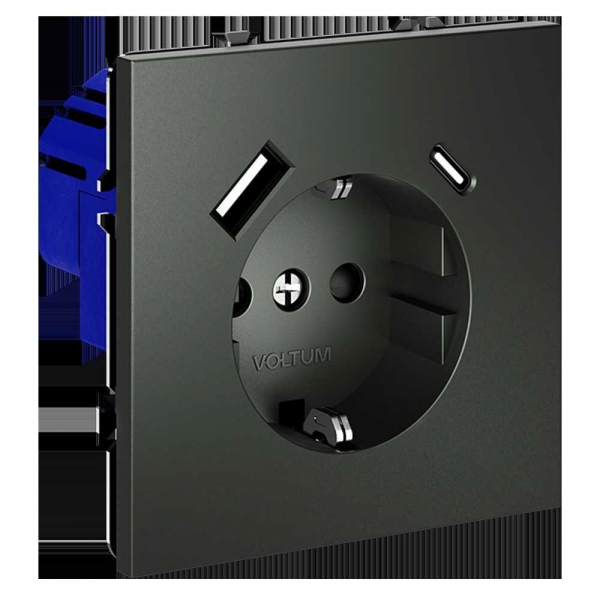 Розетка встраиваемая Voltum S70 с заземлением и защитными шторками, 16А, с USB, A+С, (титан) VLS040506 Розетка встраиваемая Voltum S70 с заземлением и защитными шторками, 16А, с USB, A+С, (титан) VLS040506