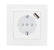 Розетка 1-местная СП с/з Минск 16А белая с защ. штор. с USB 1А EKF ERR16-028-100-USB