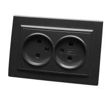 Розетка двойная 2P Stekker Эрна со шторками черный PST10-9013-03 39478