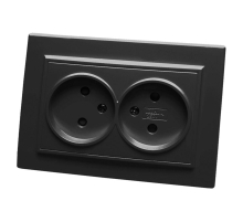 Розетка двойная 2P Stekker Эрна со шторками черный PST10-9013-03 39478