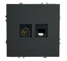 Розетка TV + компьютерная RJ-45 (механизм), STEKKER, RST00-5106-05, серия Эмили, черный уголь, soft touch 49846
