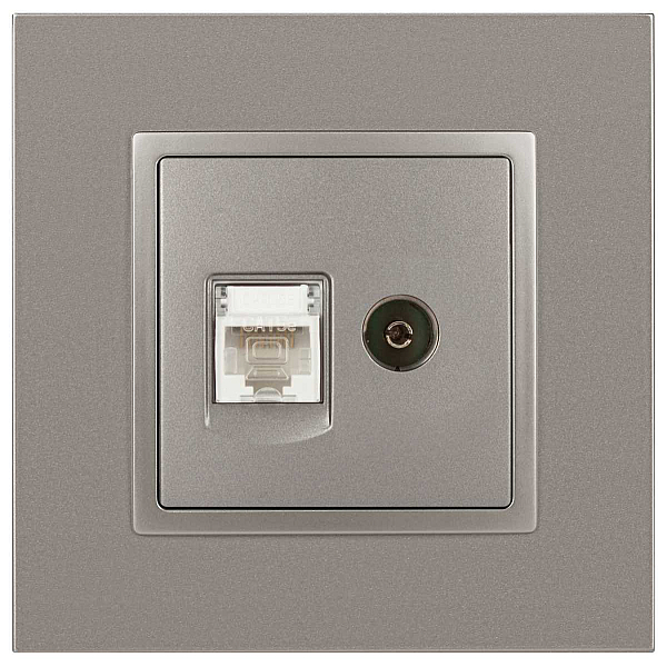 Розетка ЭРА Elegance 14-3110-16 RJ45+TV, титан Б0065768